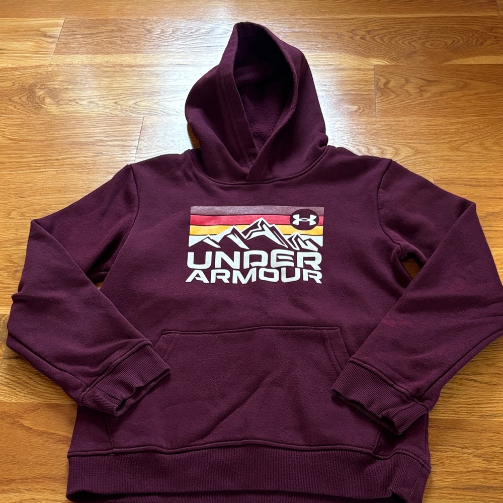 Under Armour Kids Maroon Hoodie with Mountain Graphic